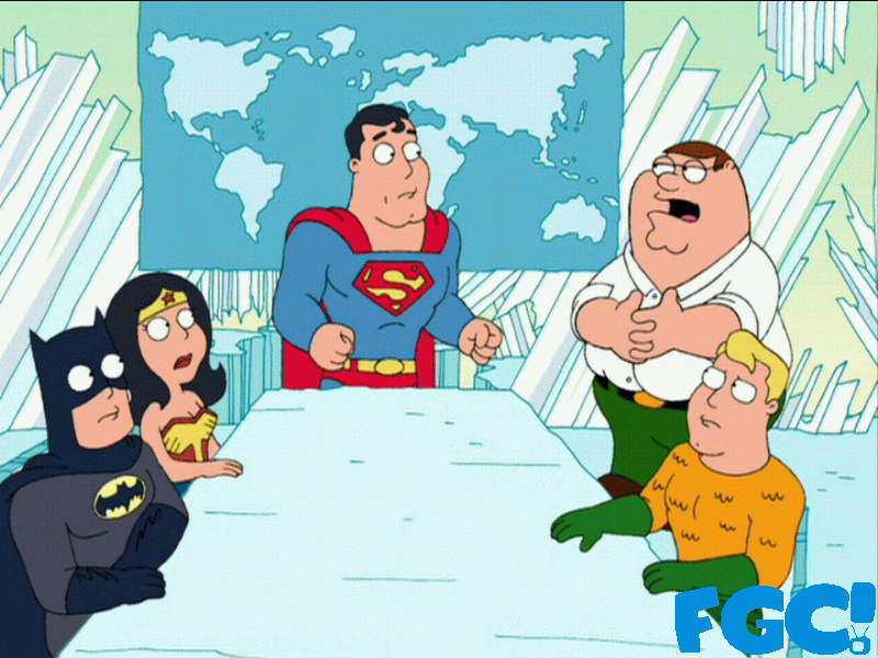 Peter Griffin with the Superfriends on Family Guy